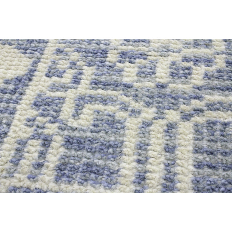 Addie Denim/Cream Geometric Hand-Knotted Wool Area Rug 8'6" x 11'6"