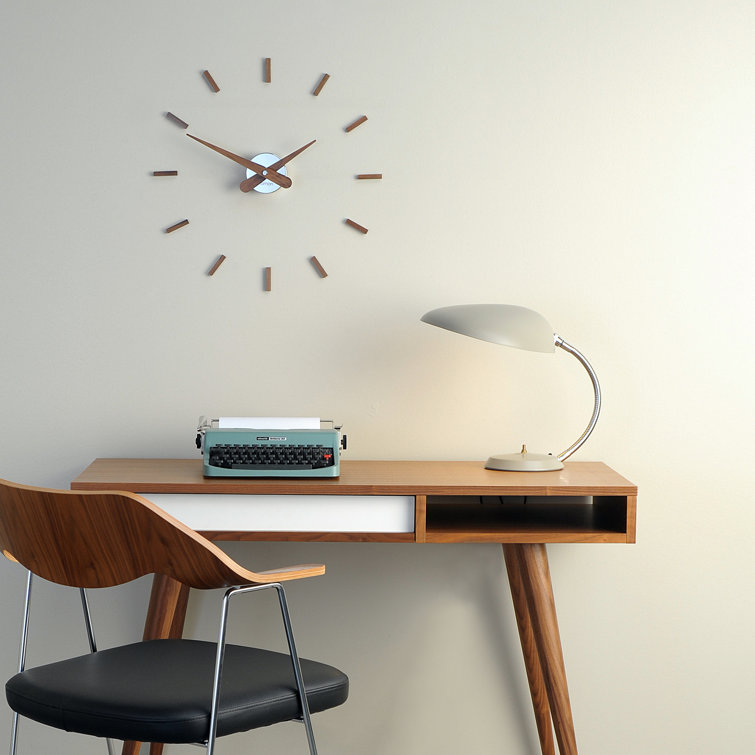 Modern Walnut Wood and Steel Silent Wall Clock