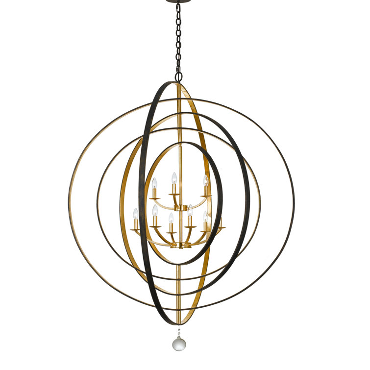 Luna English Bronze & Antique Gold 9-Light Sphere Chandelier