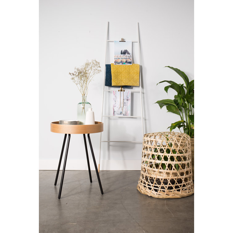 Round Brown MDF Tray Top End Table with Black Metal Legs