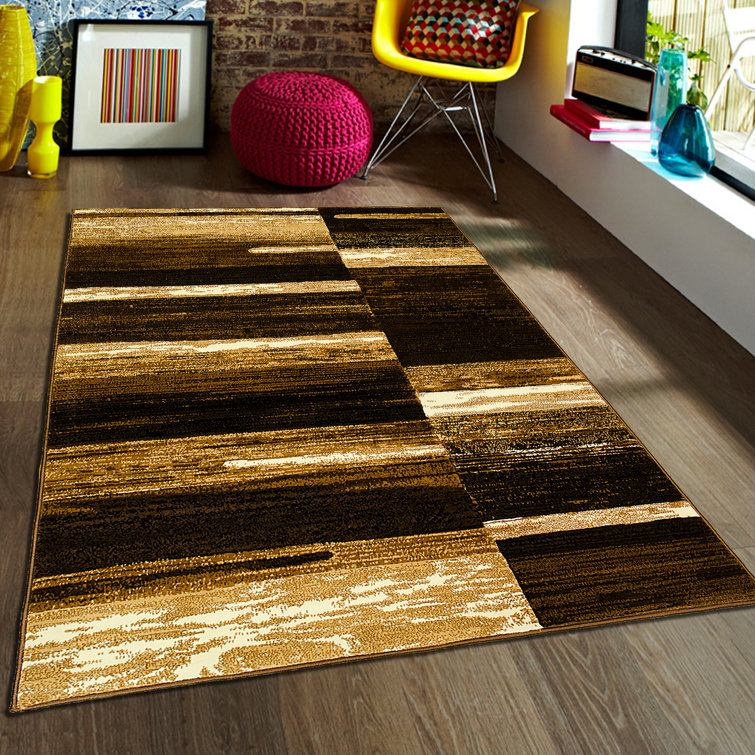 Chocolate and Beige Abstract Rectangular Rug 60" x 84"