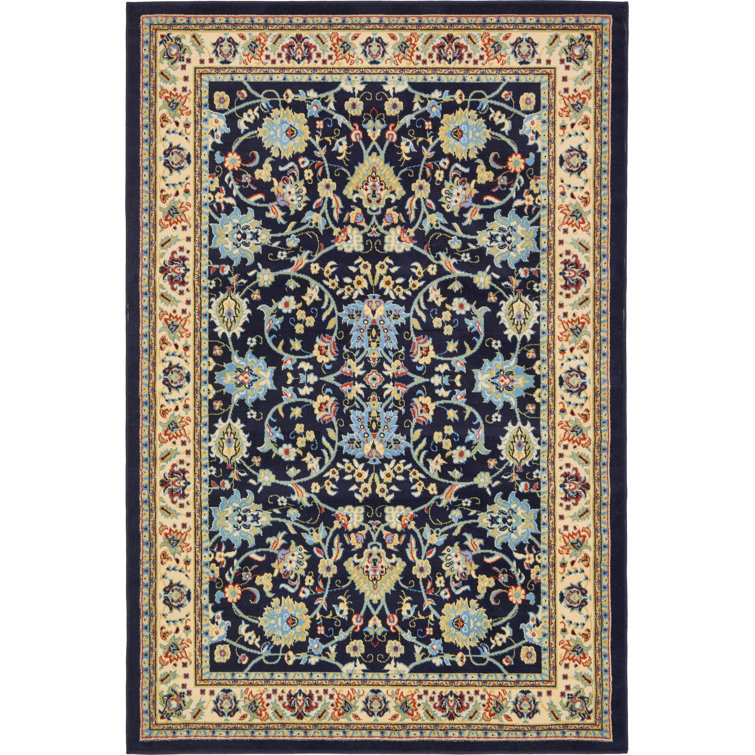 Navy Blue Rectangular Medallion Synthetic Area Rug