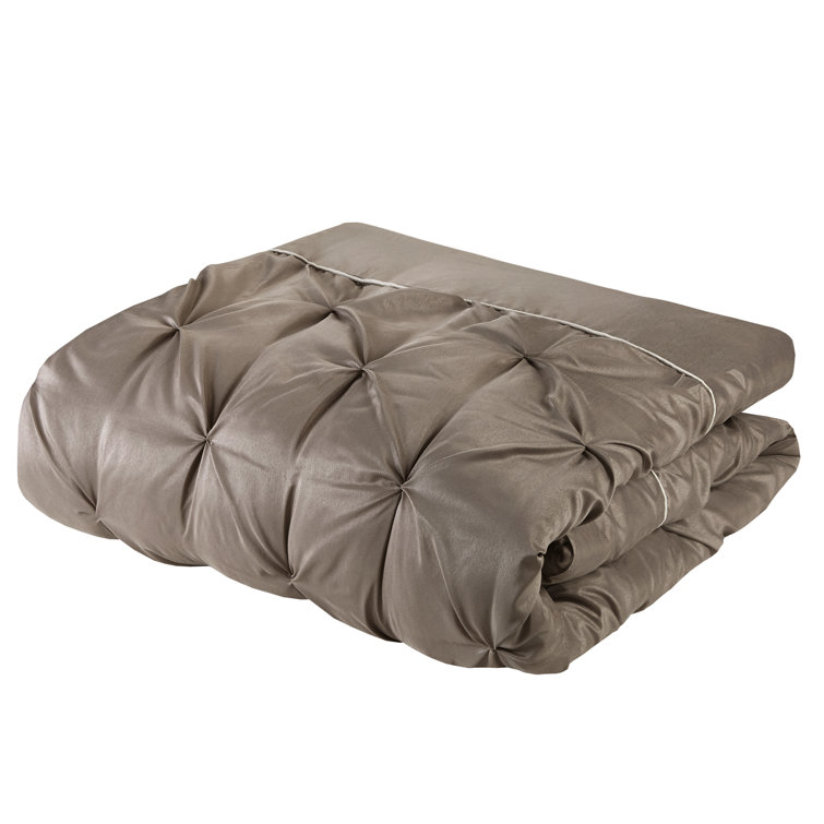 Taupe Queen Microfiber 24-Piece Bedding Set with Tufted Details