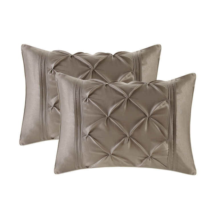 Taupe Queen Microfiber 24-Piece Bedding Set with Tufted Details