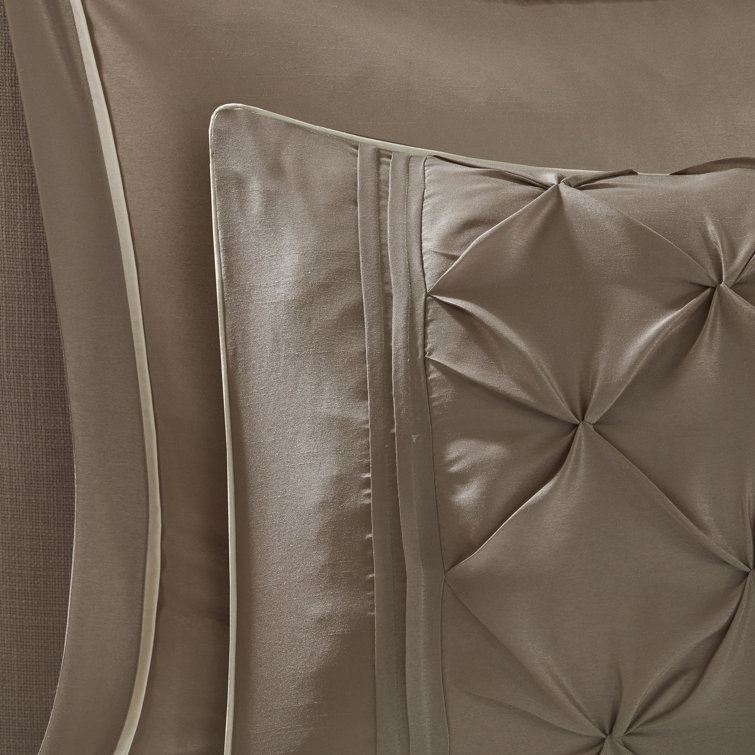 Taupe Queen Microfiber 24-Piece Bedding Set with Tufted Details