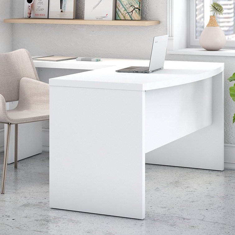 Pure White L-Shaped Wood Computer Desk