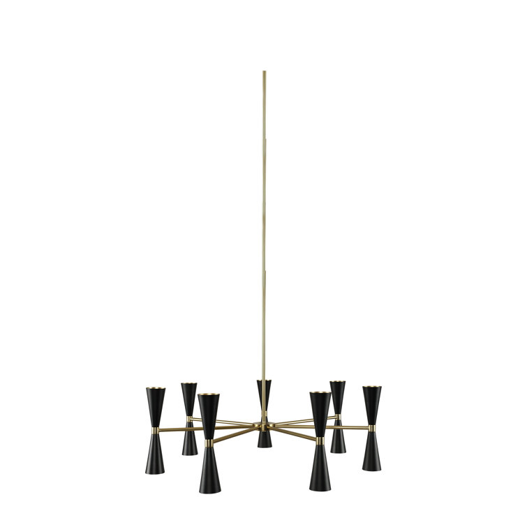 Milo 35" Black and Brass Mid-Century Modern Chandelier