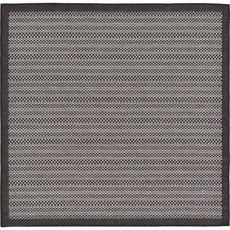 Gray Stripe Synthetic Square Outdoor Rug, 6' x 6'