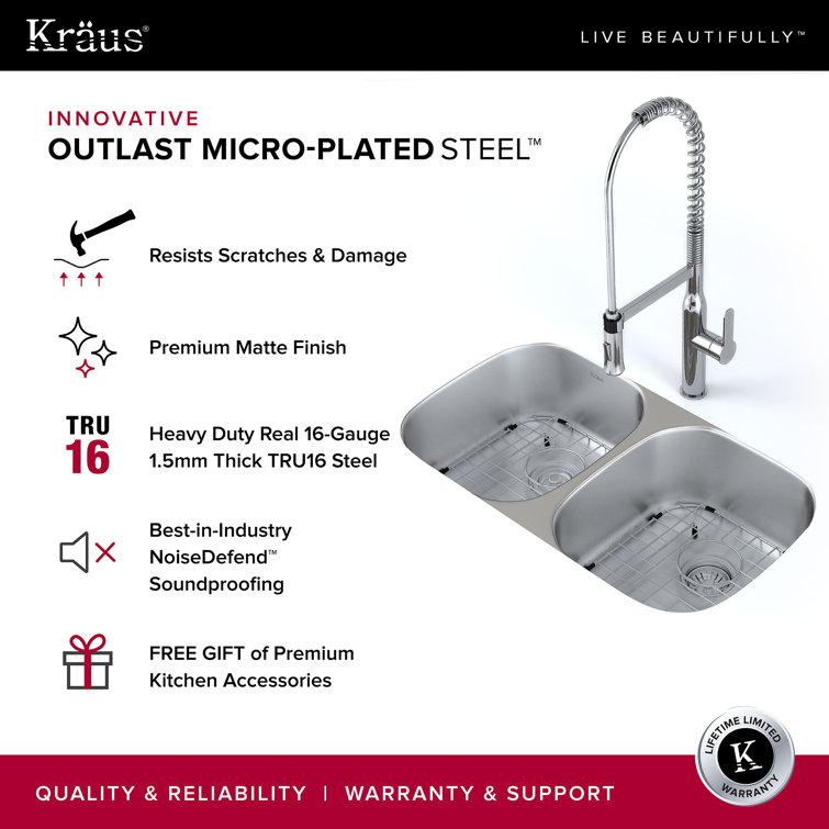 32'' Stainless Steel Undermount Double Bowl Kitchen Sink