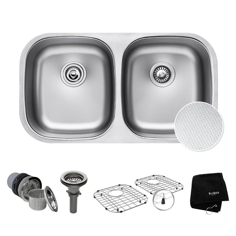 32'' Stainless Steel Undermount Double Bowl Kitchen Sink