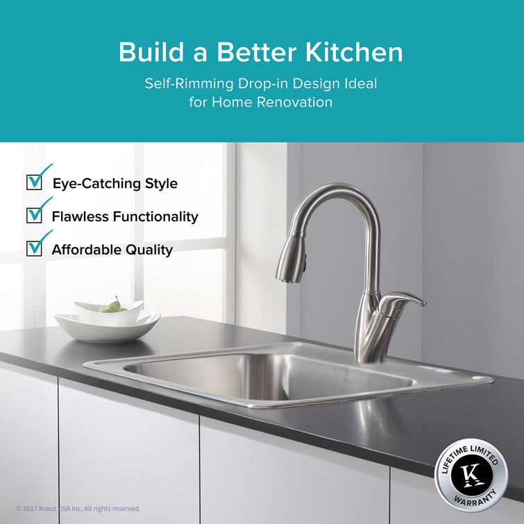 25-Inch Stainless Steel Single Bowl Drop-In Kitchen Sink