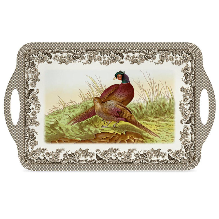 Woodland Elegance Pheasant Melamine Serving Tray with Handles