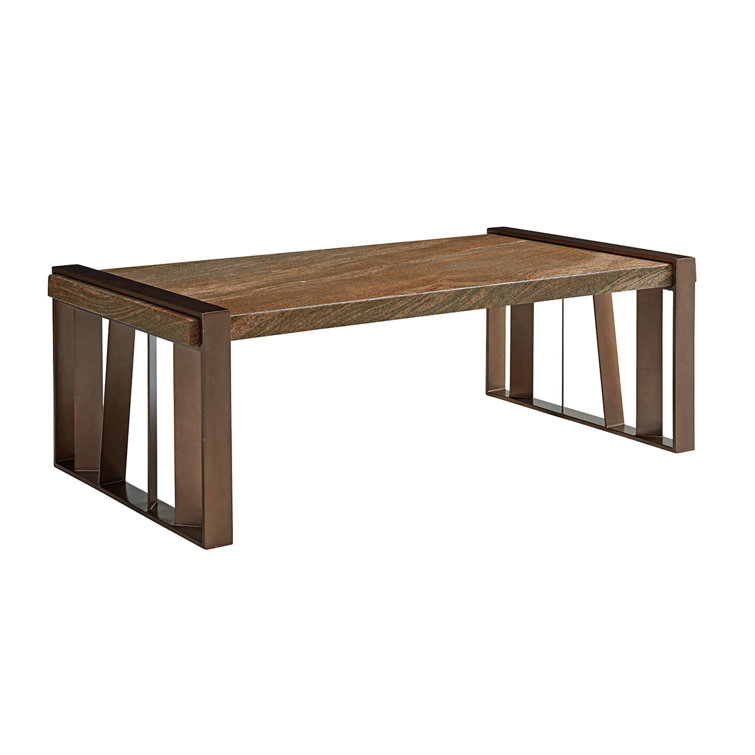 Zavala 54'' Brown Wood and Metal Coffee Table with Marble Top