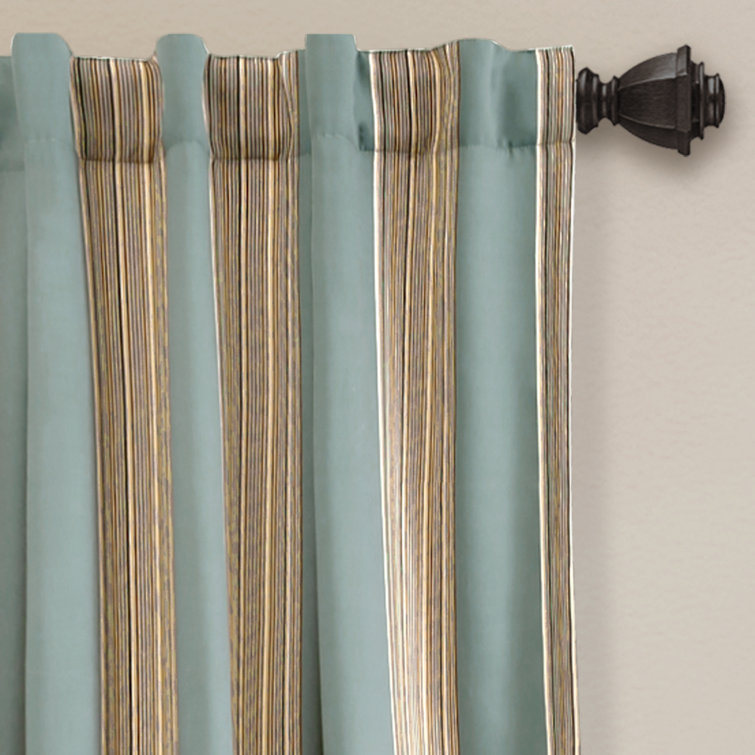 Julia Blue Polyester Blackout Striped Window Curtains