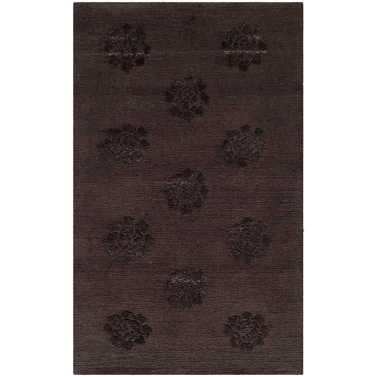 Hand-Knotted Onyx Wool and Silk Medallion Accent Rug