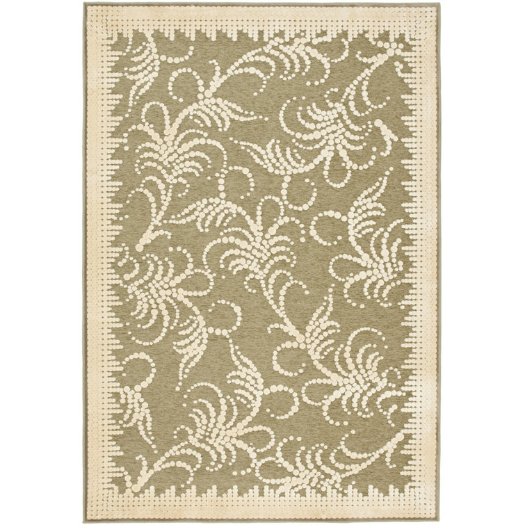 Handmade Green Floral Tufted Wool and Viscose Rug