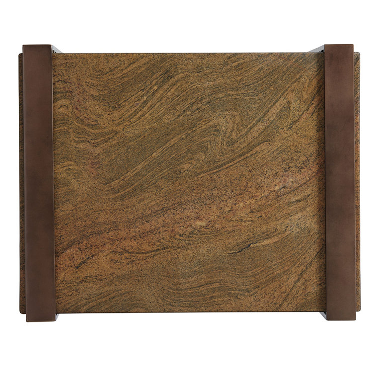 Transitional Amber-Tinted Glass and Brazilian Gold Granite Shelf End Table