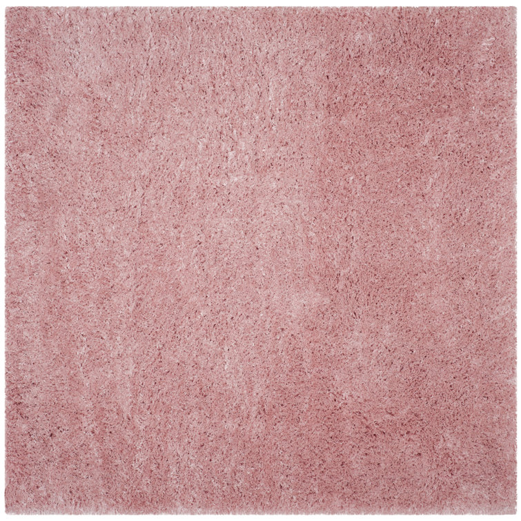 Light Pink Hand-knotted Synthetic Shag Rug, 5'1" Square