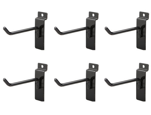 Set of Six 4-inch Black Metal Slatwall Hooks