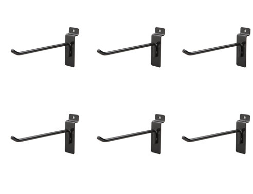 6 in. Black Metal Slatwall Hooks with Stabilizer Clips