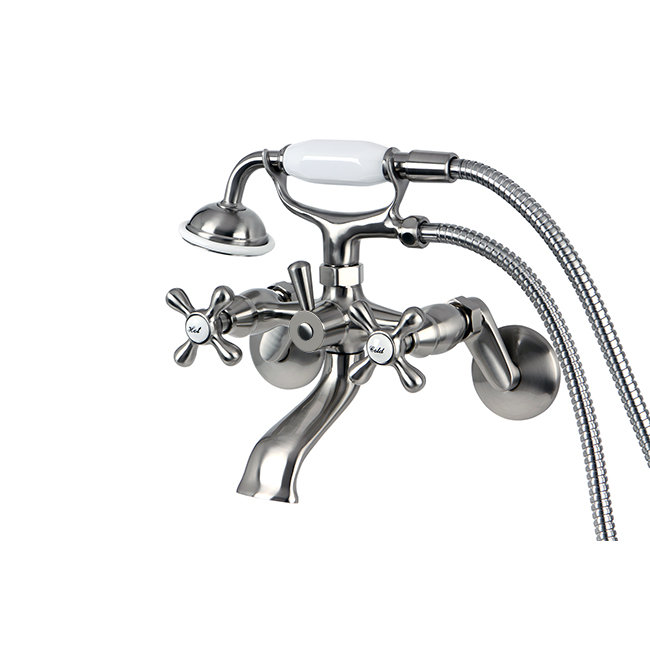 Brushed Nickel Wall Mount Clawfoot Tub Faucet with Hand Shower