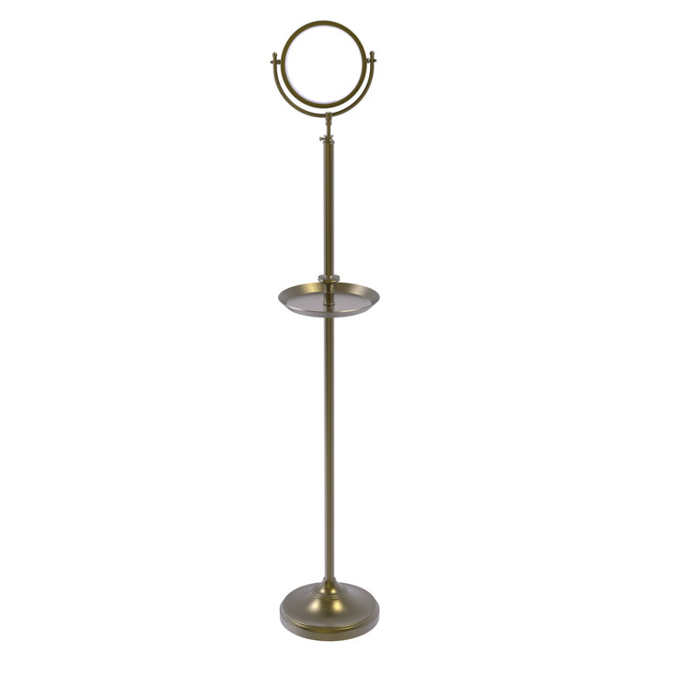 Antique Brass Dual-Sided 5X Magnification Shaving Floor Mirror
