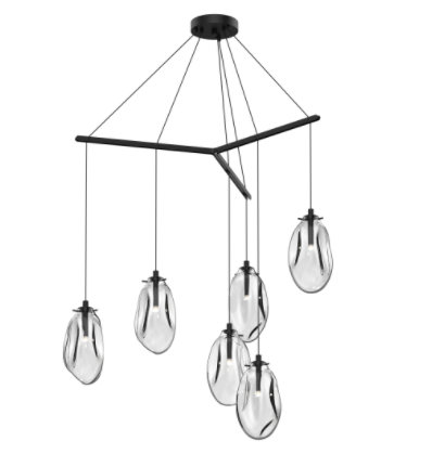 Satin Black Liquid 6-Light LED Pendant with Clear Glass