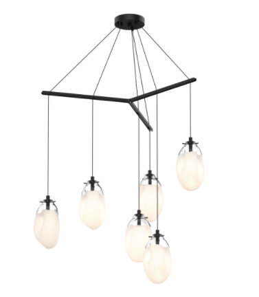 Meteoric Melt 11.5" LED Cluster Pendant in Satin Black with Poured White Glass