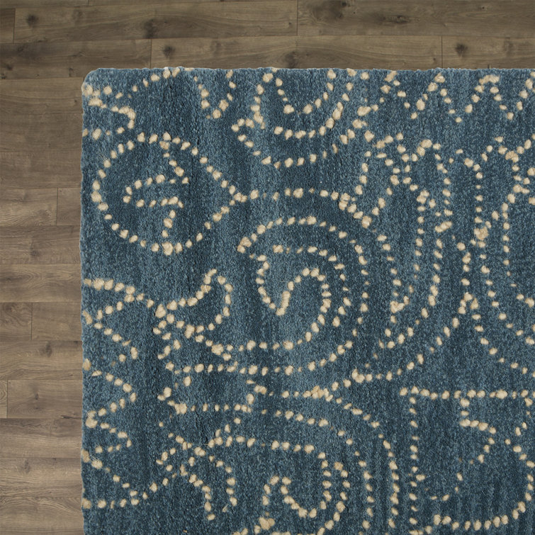 Handmade Tufted Blue Wool Rectangular Area Rug