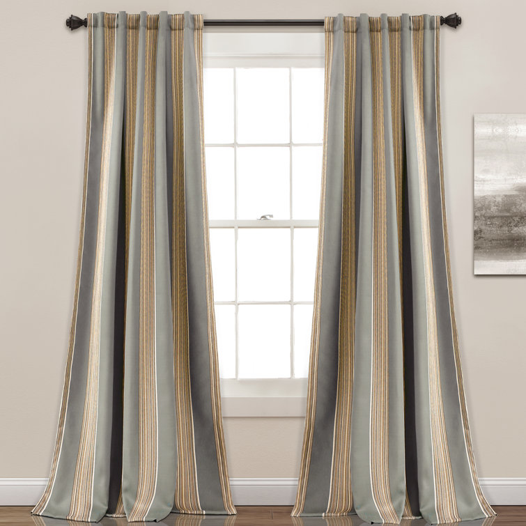 Julia Gray Polyester Stripe Room Darkening Curtain Panels