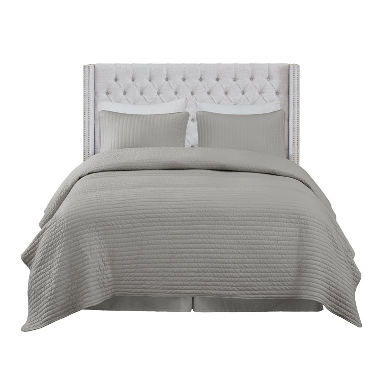 Gray King Upholstered Tufted Wingback Headboard with Nailhead Trim