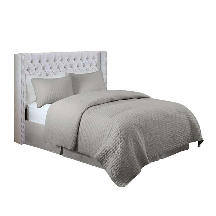 Gray King Upholstered Tufted Wingback Headboard with Nailhead Trim