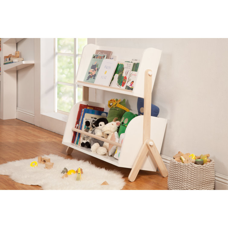 White and Light Wood Kids Bookcase with Storage Cubes