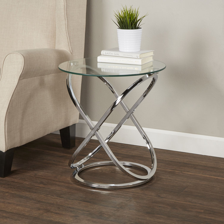 Small Round Chrome and Glass Accent Table