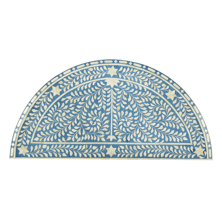 Vivienne Blue Bone Inlay Demilune Console Table with Storage