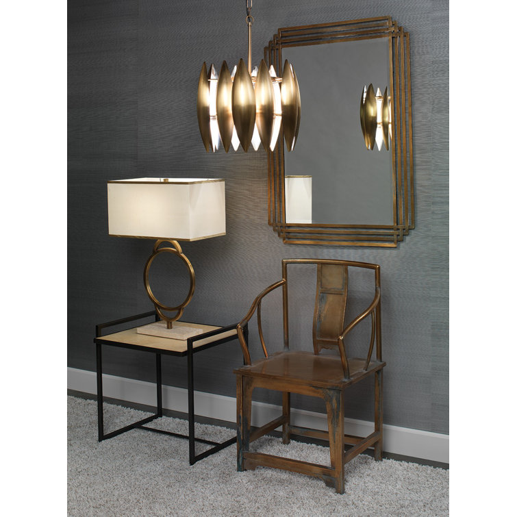 Antique Brass Rectangular Wall Mirror with Geometric Frame