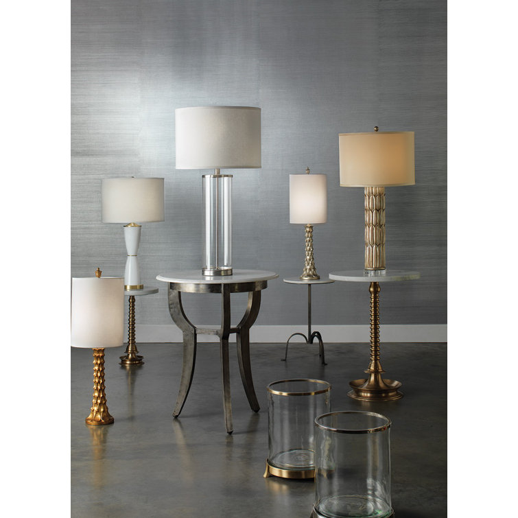 Round White Marble and Gunmetal Steel Accent Table