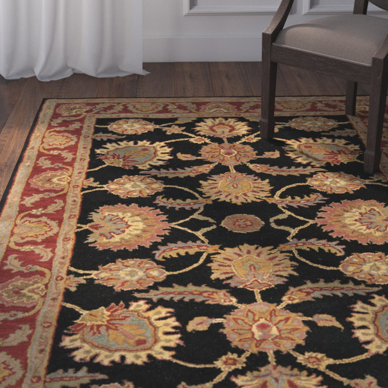 Redwood Hand Tufted Wool Black and Rust Red Oriental Rug