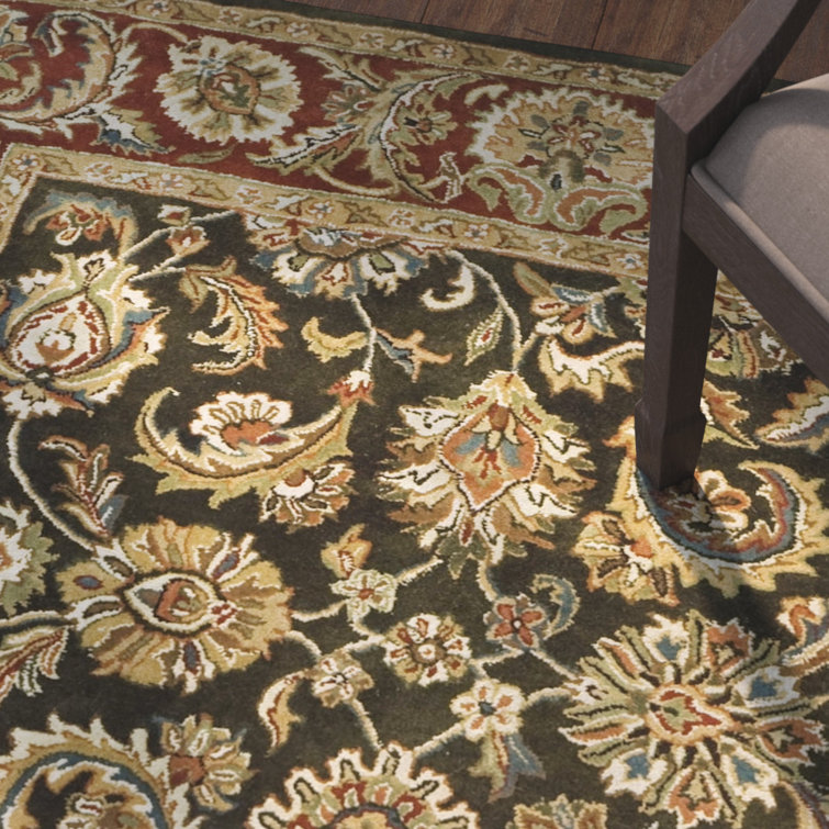 Handmade Dark Olive and Red Wool Runner Rug