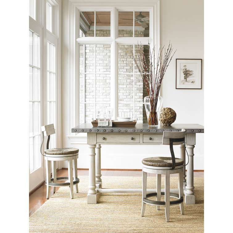 Transitional Cream Swivel Counter Stool with Metal Back Support