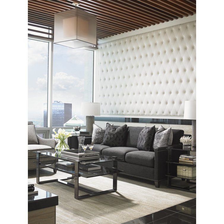 Misty Gray Leather Sofa with Pewter Nailhead Trim