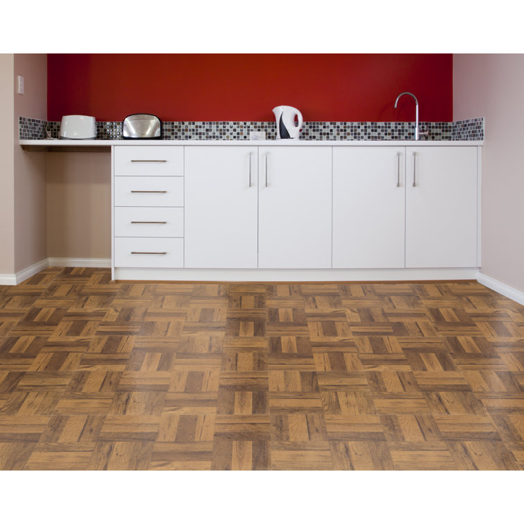Medium Oak Parquet Self-Adhesive Vinyl Floor Tiles, 12" x 12"