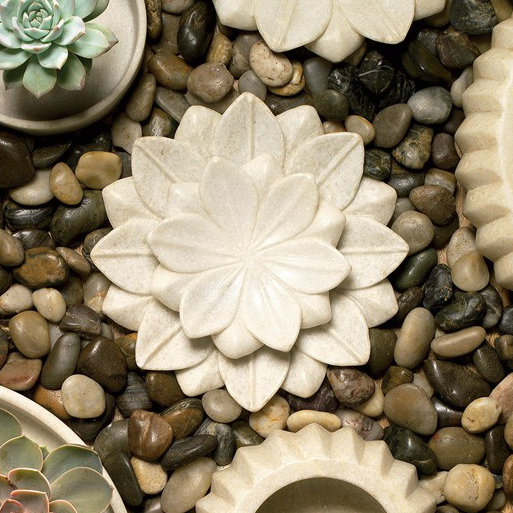 Set of 3 Small White Lotus Marble Decorative Plates