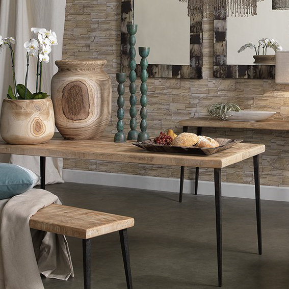 Rustic Farmhouse 53'' Natural Wood & Black Metal Console Table