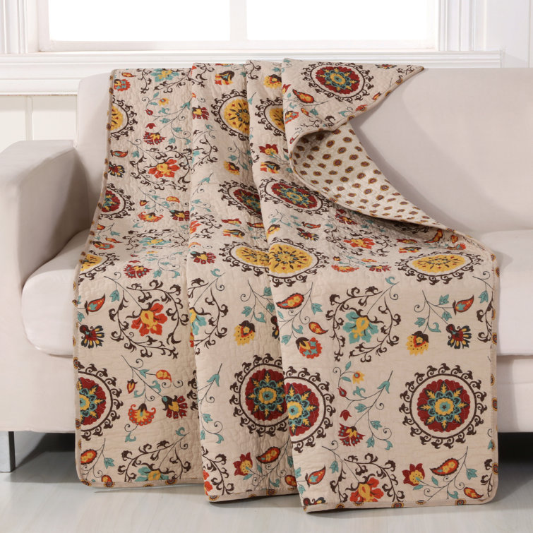 Boho-Chic Multicolor Cotton Reversible Throw Blanket
