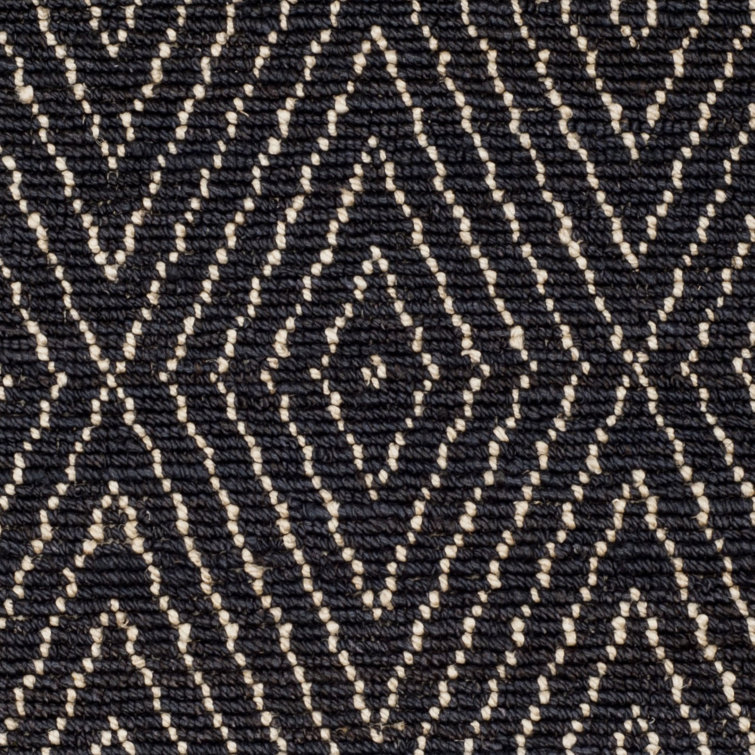 Hand-Knotted Black and Ivory Wool Area Rug