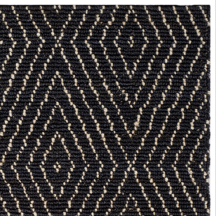 Hand-Knotted Black and Ivory Wool Area Rug