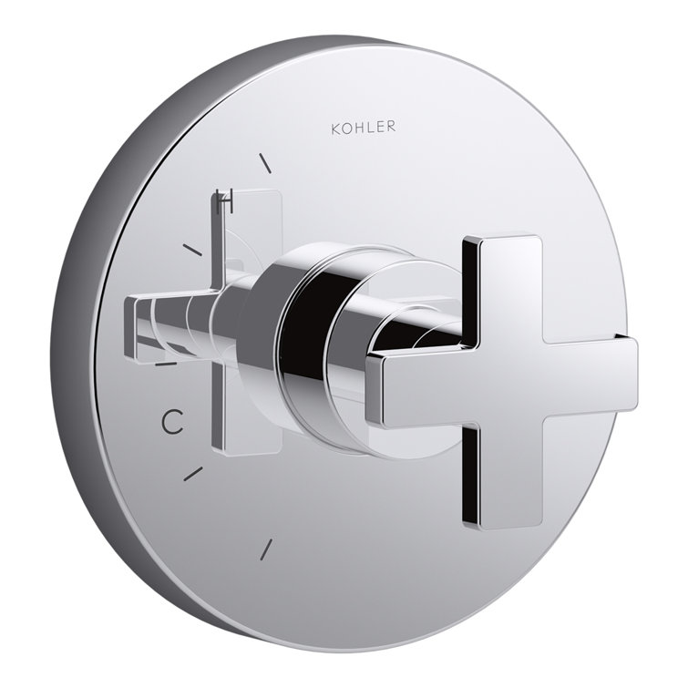 Polished Chrome Cross Handle Thermostatic Valve Trim