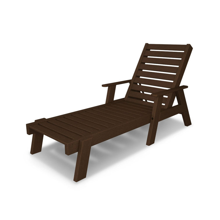 Mahogany Recycled Plastic Outdoor Chaise Lounger with Arms