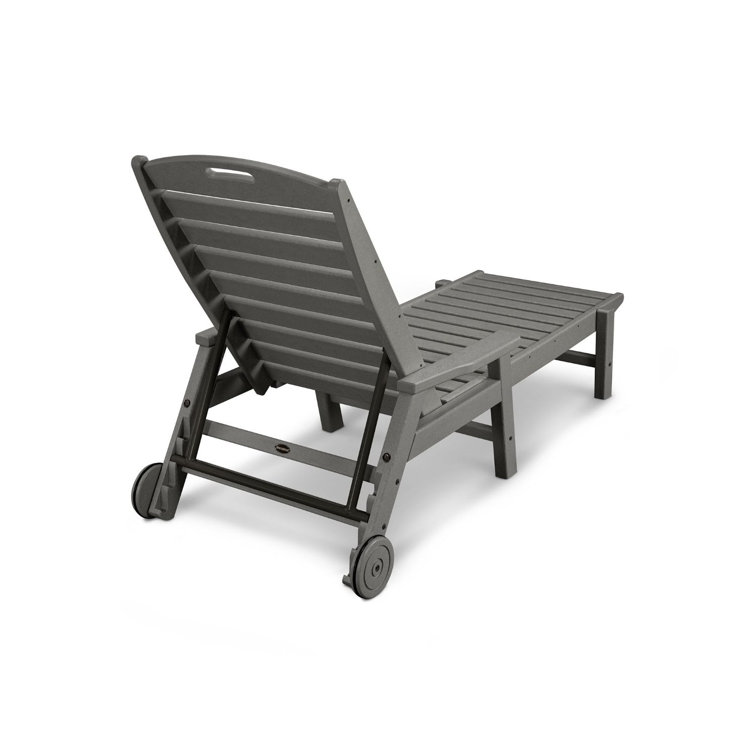 Slate Gray Recycled Plastic Wheeled Chaise Lounger with Arms